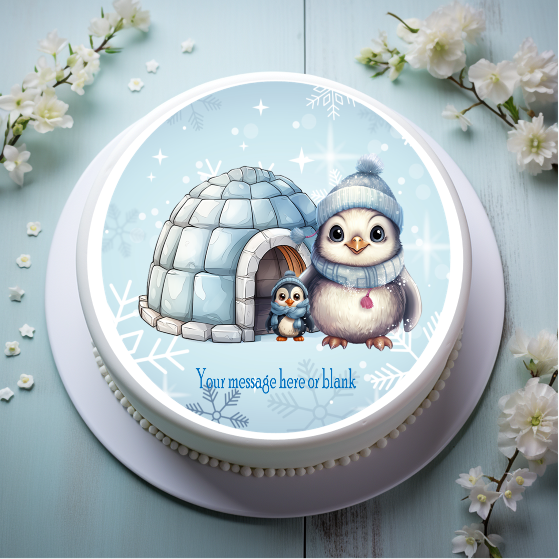 Personalised Cute Penguin Family  8" Icing Sheet Cake Topper