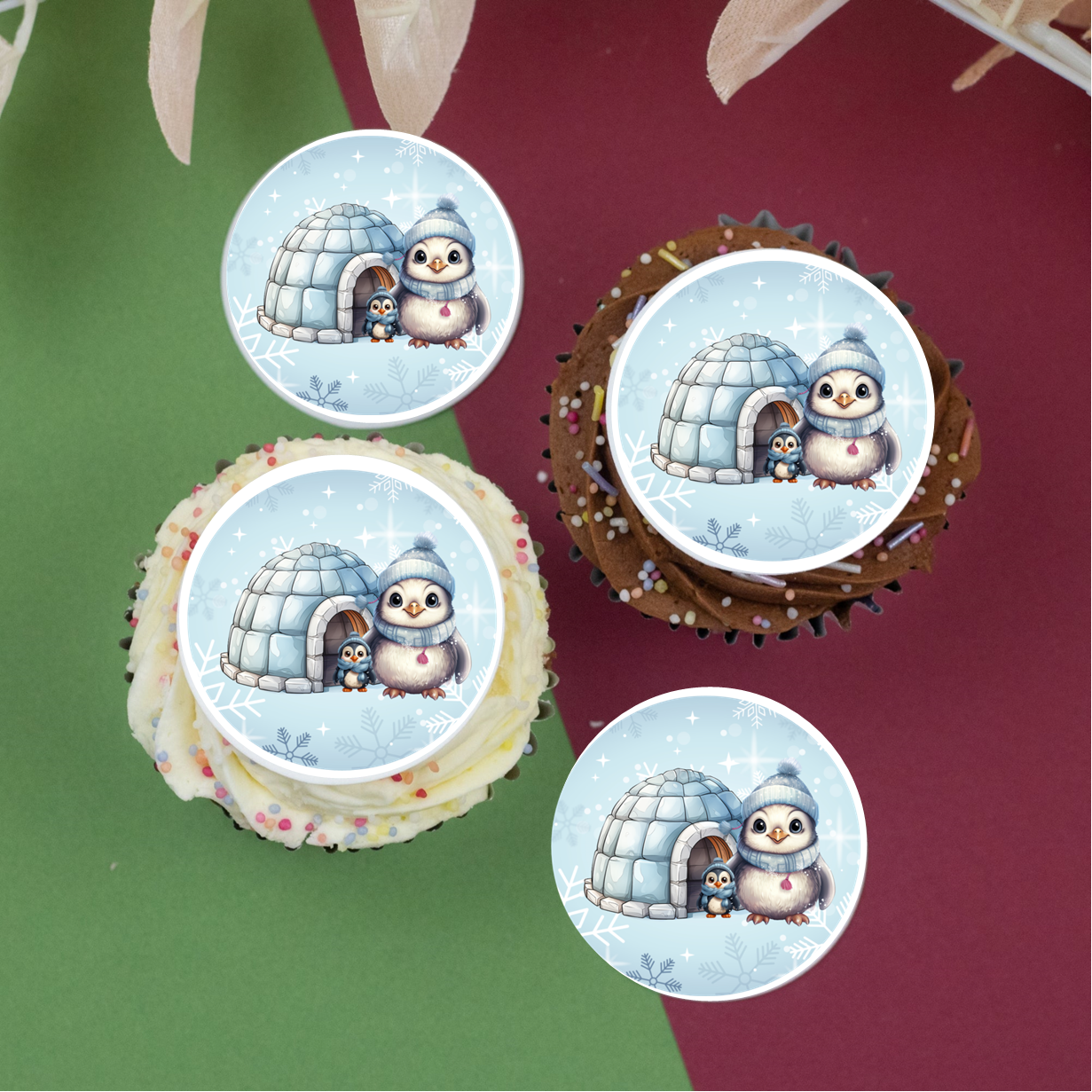 Cute Penguin Family 2" / 5cm discs for cupcakes