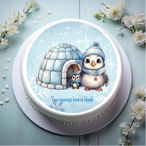 Personalised Cute Penguin Family  8" Icing Sheet Cake Topper