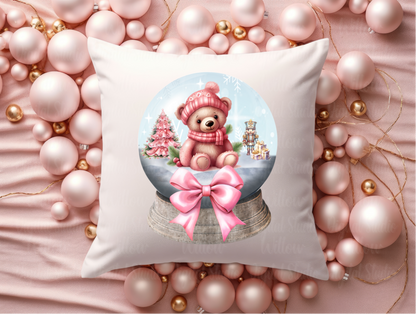 Cute Pink Festive Teddy In Snow Globe Digital Download