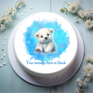 Personalised Cute Polar Bear (blue)  8" Icing Sheet Cake Topper