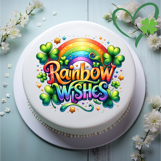 Rainbow Wishes with Shamrocks 8" Icing Sheet Cake Topper