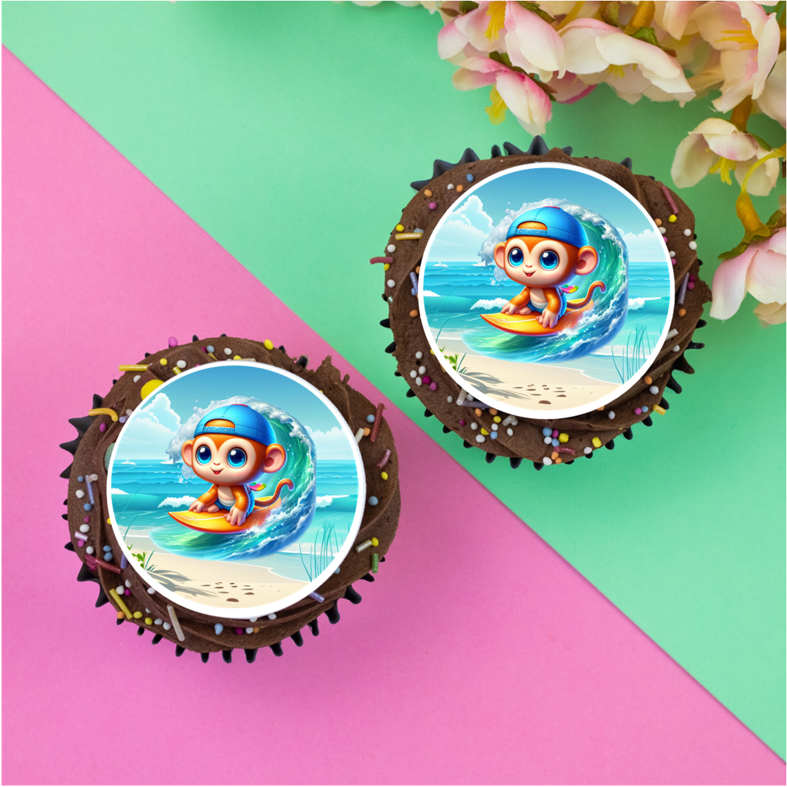 Surfing Monkey 2" / 5cm discs for cupcakes