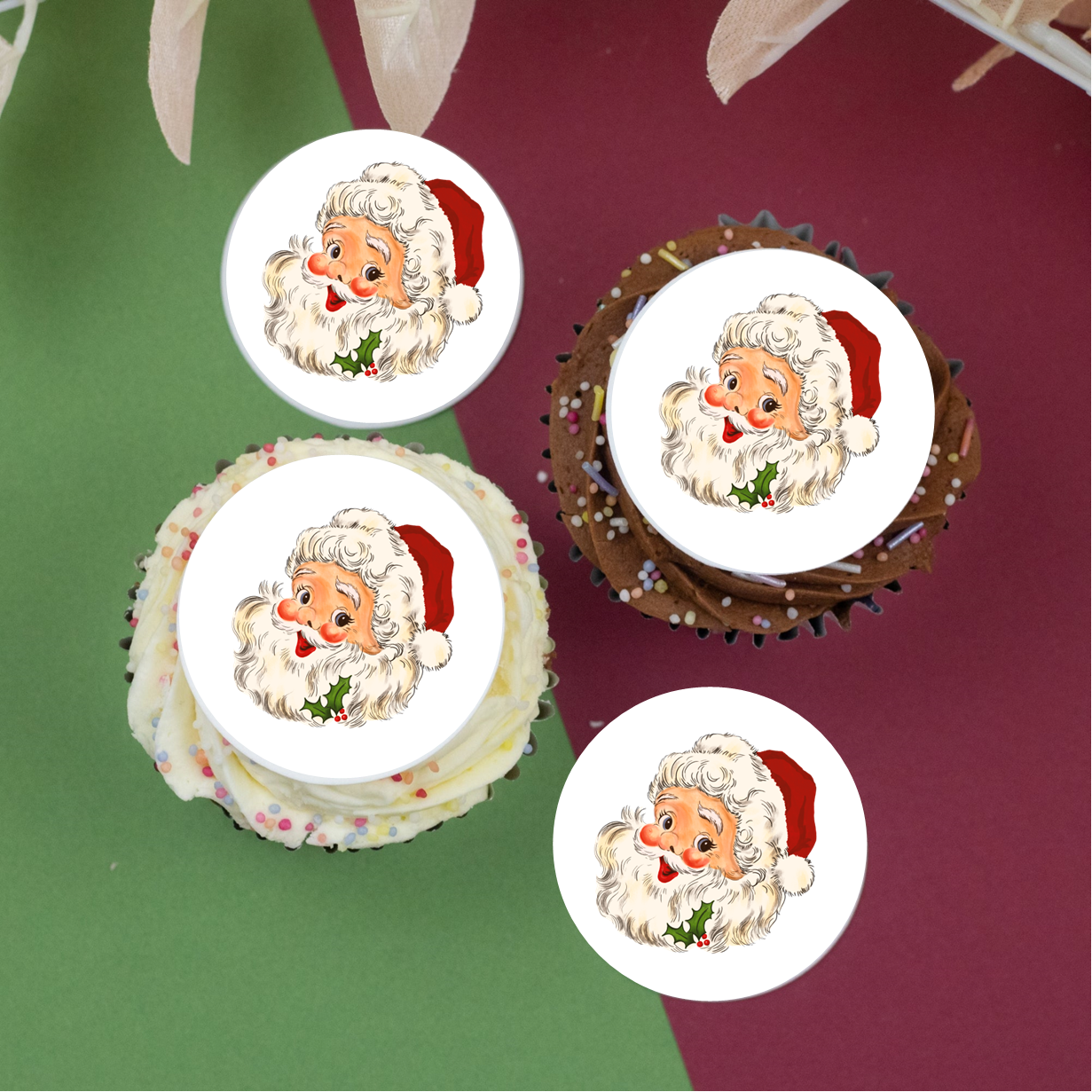 Traditional Santa (A) 2" / 5cm  discs for cupcakes