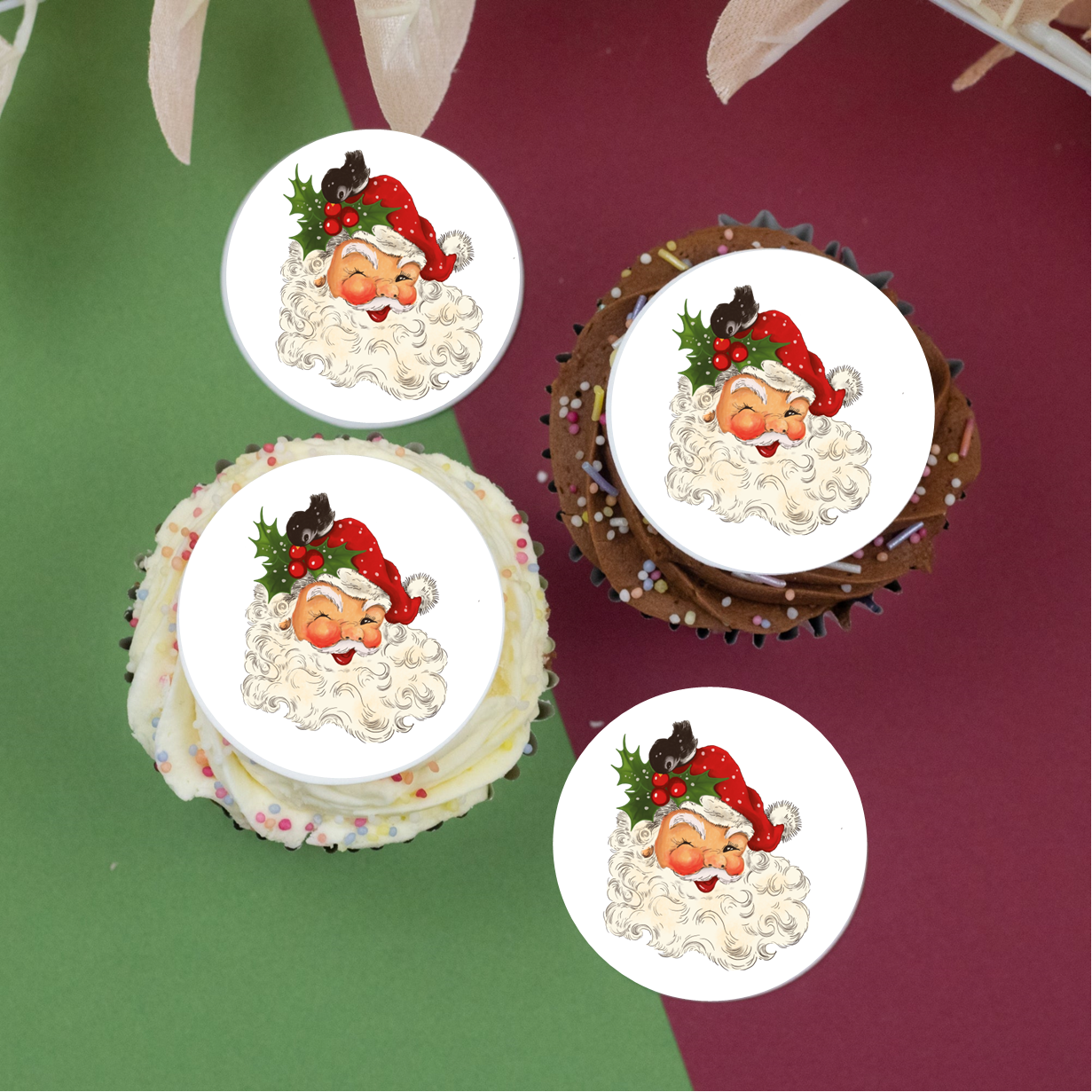 Traditional Santa (B) 2" / 5cm discs for cupcakes