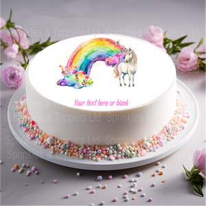 Unicorn & Bright Rainbow  8" Icing Sheet Cake Topper