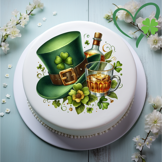 Lucky Hat & Whisky 8" Icing Sheet Cake Topper