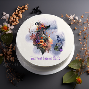 Witch & Raven Scene (001) 8" Icing Sheet Cake Topper