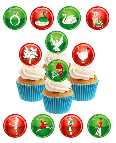 12 Days of Christmas Stand Up Cake Toppers (12 pack)  Pack contains 12 images printed onto premium wafer card