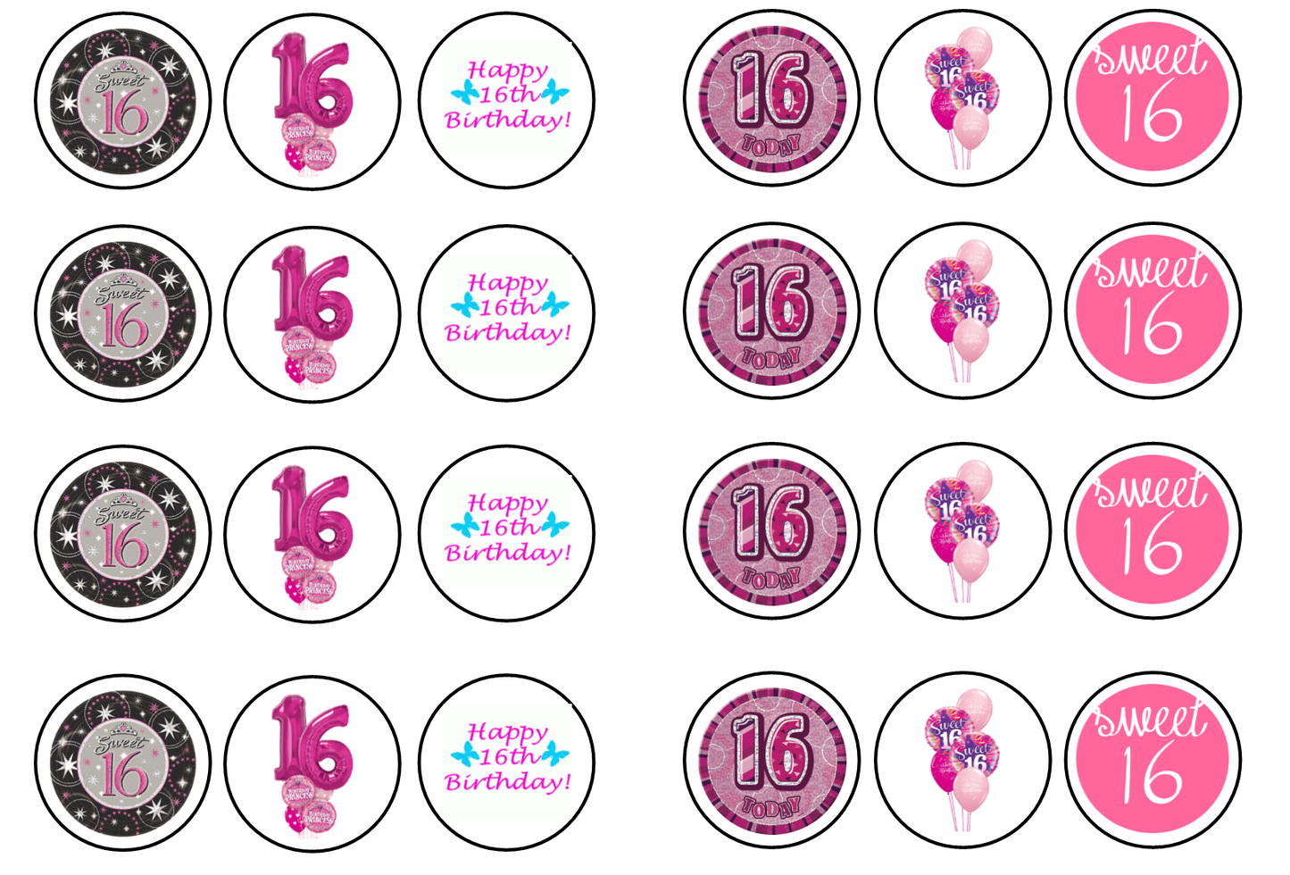 16th Birthday Pink Collection 1.3" discs