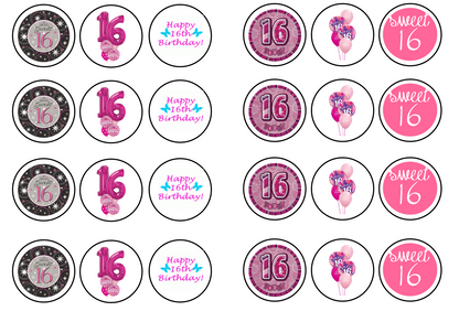 16th Birthday Pink Collection 1.3" discs