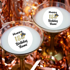 Personalised 18th Birthday Black / Gold Drinks Toppers 2" / 5 cm (Pack of 12)