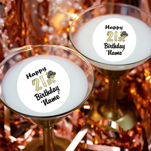 Personalised 21st Birthday Black / Gold Drinks Toppers 2" / 5 cm (Pack of 12)