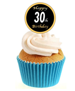 30th Birthday Black / Gold Stand Up Cake Toppers (12 pack)