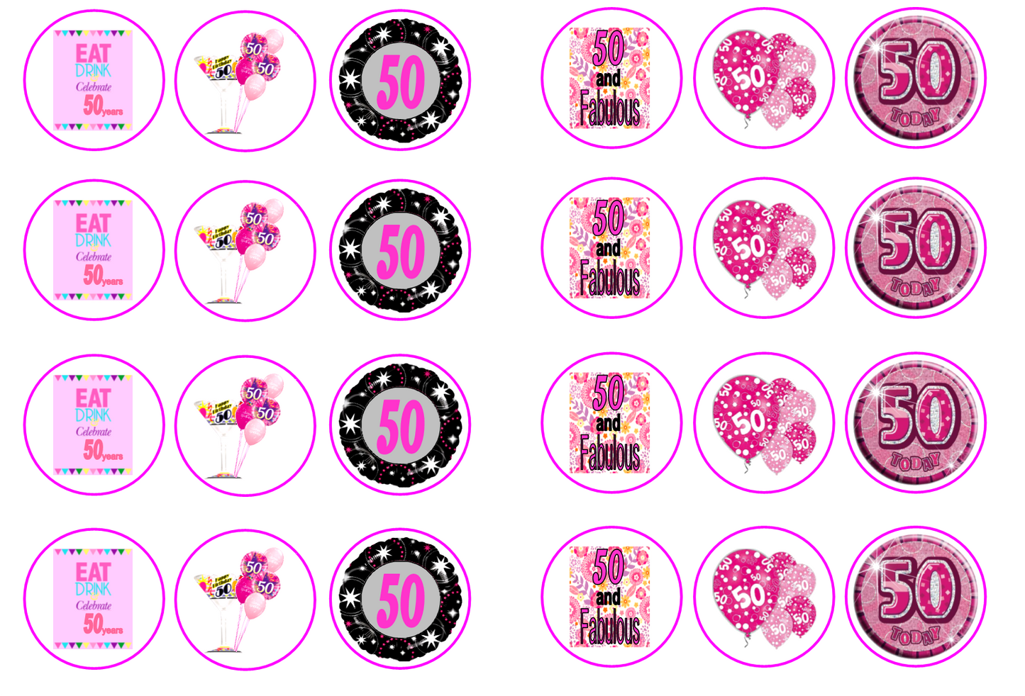 50th Birthday Pink Collection 1.3" discs