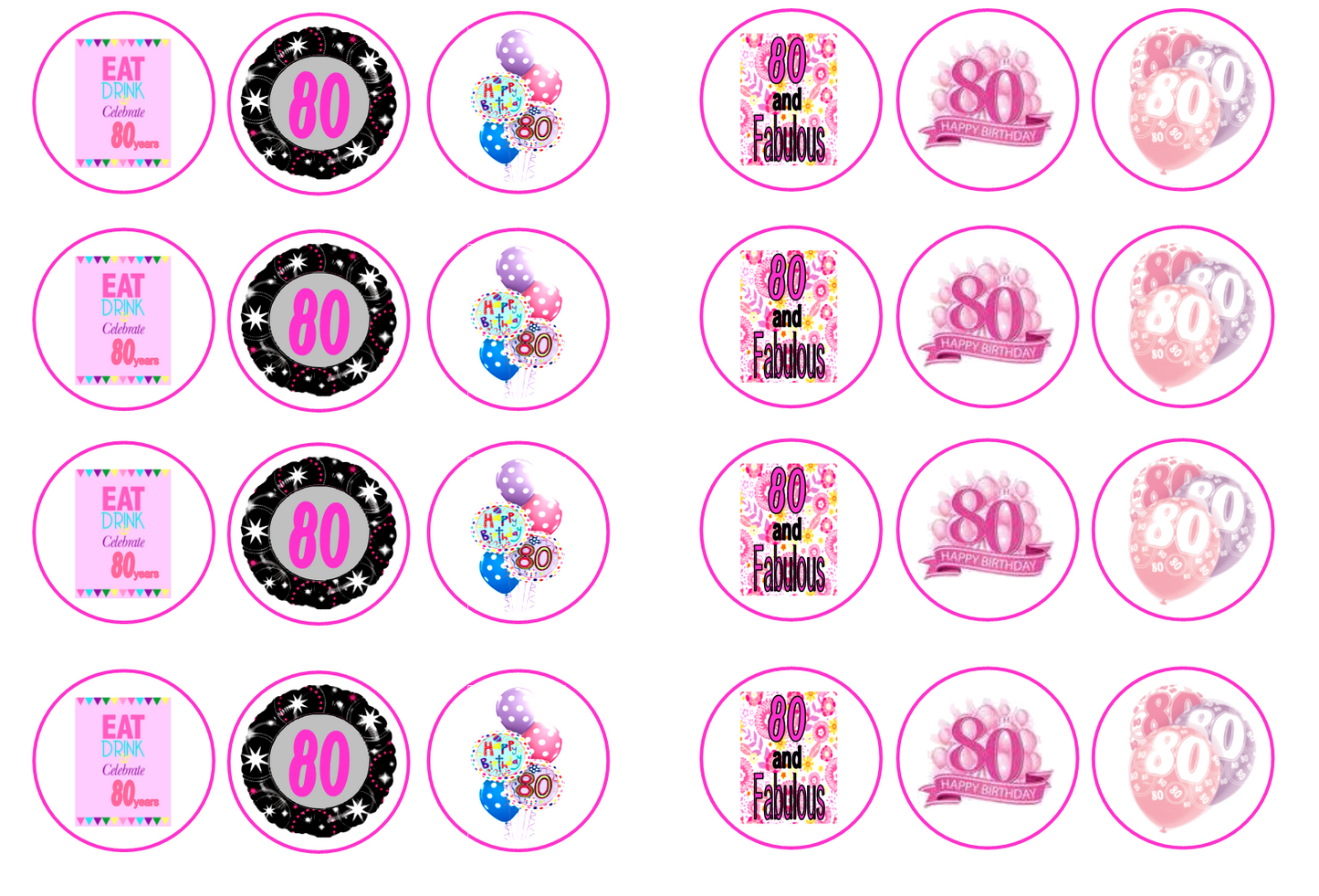 80th Birthday Pink Collection 1.3" discs