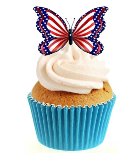 American Butterfly Stand Up Cake Toppers (12 pack)  Pack contains 12 images printed onto premium wafer card