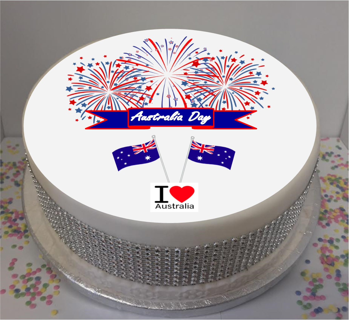 Australia Day 8" Icing Sheet Cake Topper  Icing sheet cake toppers are a great way to personalise either a homemade or shop bought plain cake  Easy Peel Icing Sheet - No Fuss - Ready to pop straight onto your cake (full instructions included)