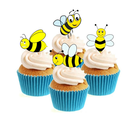 Busy Bees Stand Up Cake Toppers (12 pack)  Pack contains 12 images - 3 of each image - printed onto premium wafer card