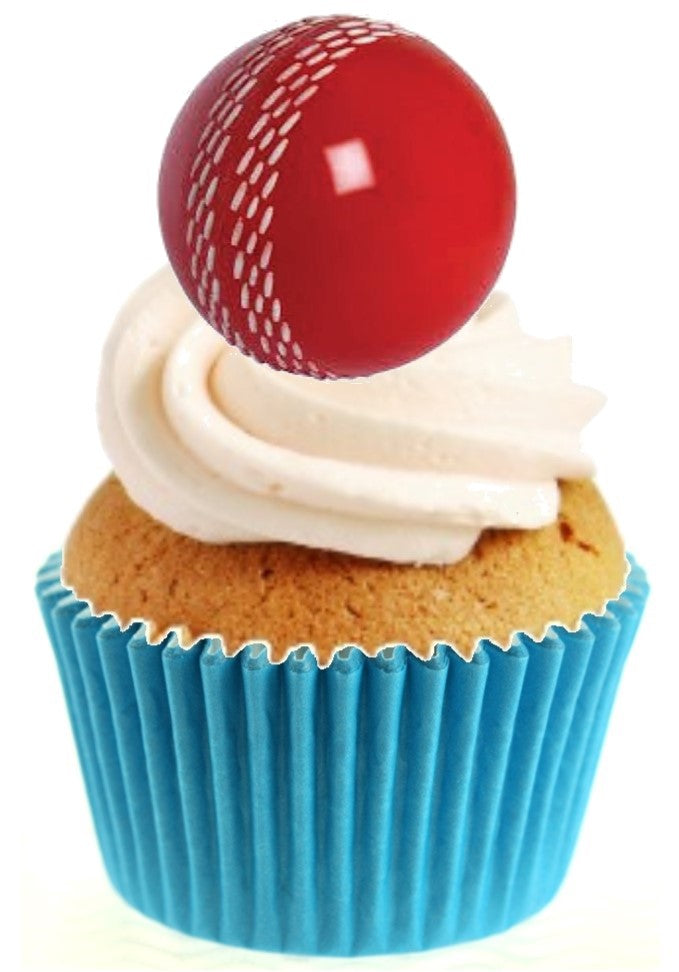 Cricket Ball Stand Up Cake Toppers (12 pack)  Pack contains 12 images printed onto premium wafer card