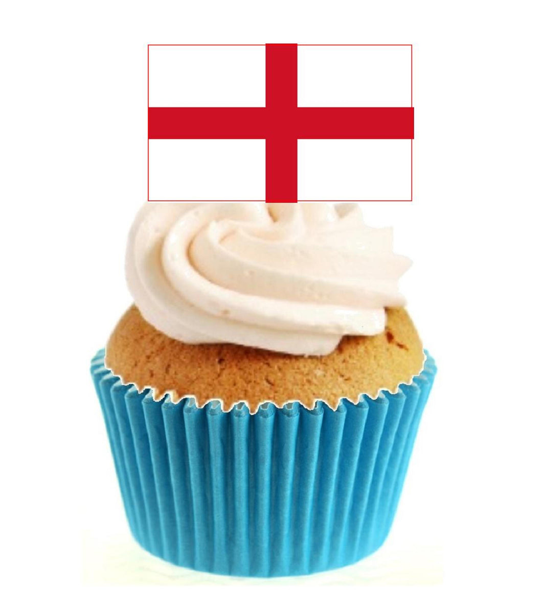 English Flag Stand Up Cake Toppers (12 pack)  Pack contains 12 images printed onto premium wafer card