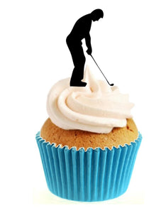 Golfer Silhouette Stand Up Cake Toppers (12 pack)  Pack contains 12 images printed onto premium wafer card