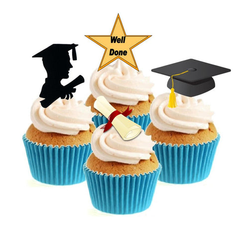 Graduate Male Stand Up Cake Toppers (12 pack)  Pack contains 12 images - 3 of each image - printed onto premium wafer card