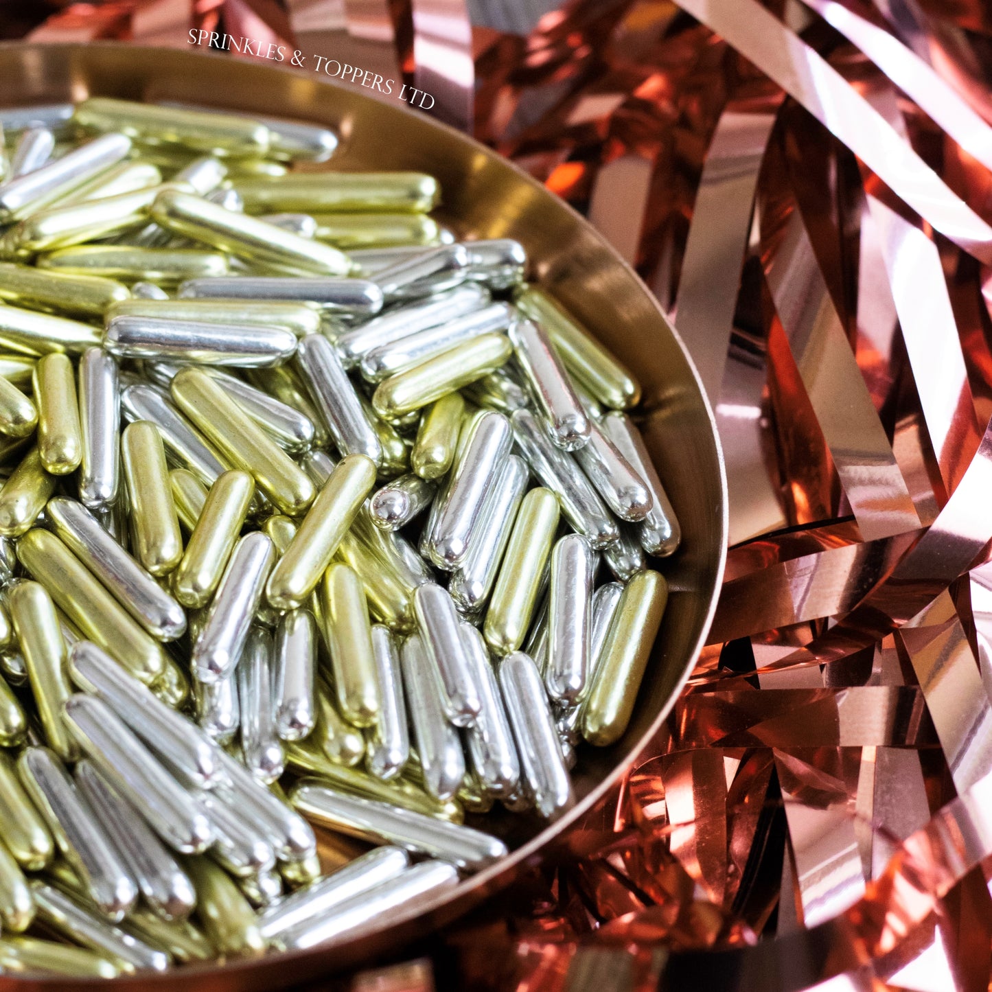 Gold & Silver Metallic Macaroni Rods (20mm) Sprinkles