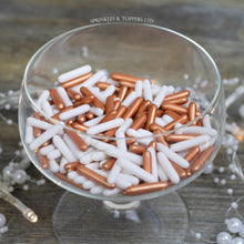 Load image into Gallery viewer, White &amp; Rose Gold / Copper Macaroni Rods (20mm) Sprinkles