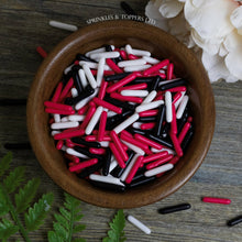 Load image into Gallery viewer, Black White &amp; Bright Pink Macaroni Rods (20mm) Sprinkles