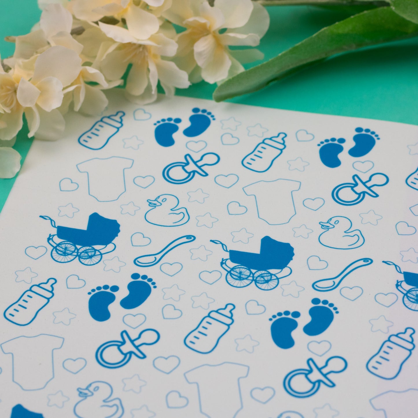 Blue Baby Scene A4 Tiled Icing Sheet