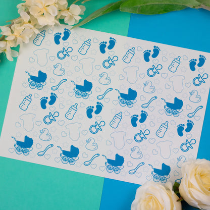 Blue Baby Scene A4 Tiled Icing Sheet