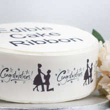 Load image into Gallery viewer, ENGAGEMENT SILHOUETTE EDIBLE ICING CAKE RIBBON / SIDE STRIPS   Use instead of traditional ribbon to decorate the sides of your cakes  Edible fondant icing, perfect for that special occasion