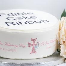Load image into Gallery viewer, Pink On Your Christening Day Edible Icing Cake Ribbon / Side Strips
