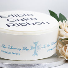 Load image into Gallery viewer, BLUE ON YOUR CHRISTENING DAY EDIBLE ICING CAKE RIBBON / SIDE STRIPS   Use instead of traditional ribbon to decorate the sides of your cakes  Edible fondant icing, perfect for that special occasion