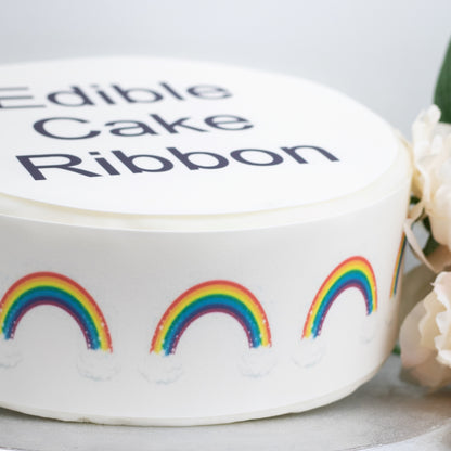 Rainbows, clouds & stars Edible Icing Cake Ribbon