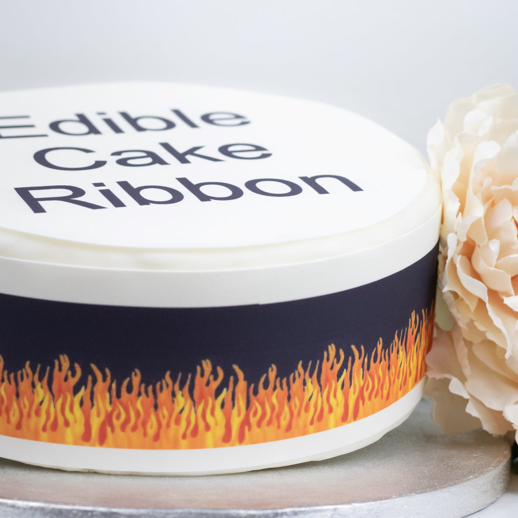 FLAMES / FIRE EDIBLE ICING CAKE RIBBON / SIDE STRIPS   Use instead of traditional ribbon to decorate the sides of your cakes  Edible fondant icing, perfect for that special occasion