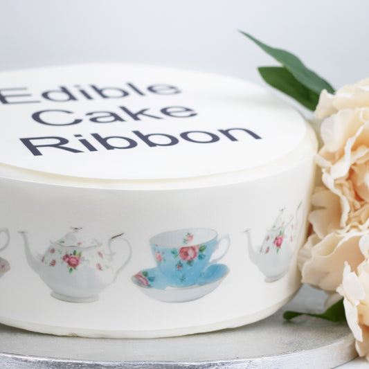 Vintage Time For Tea Edible Icing Cake Ribbon