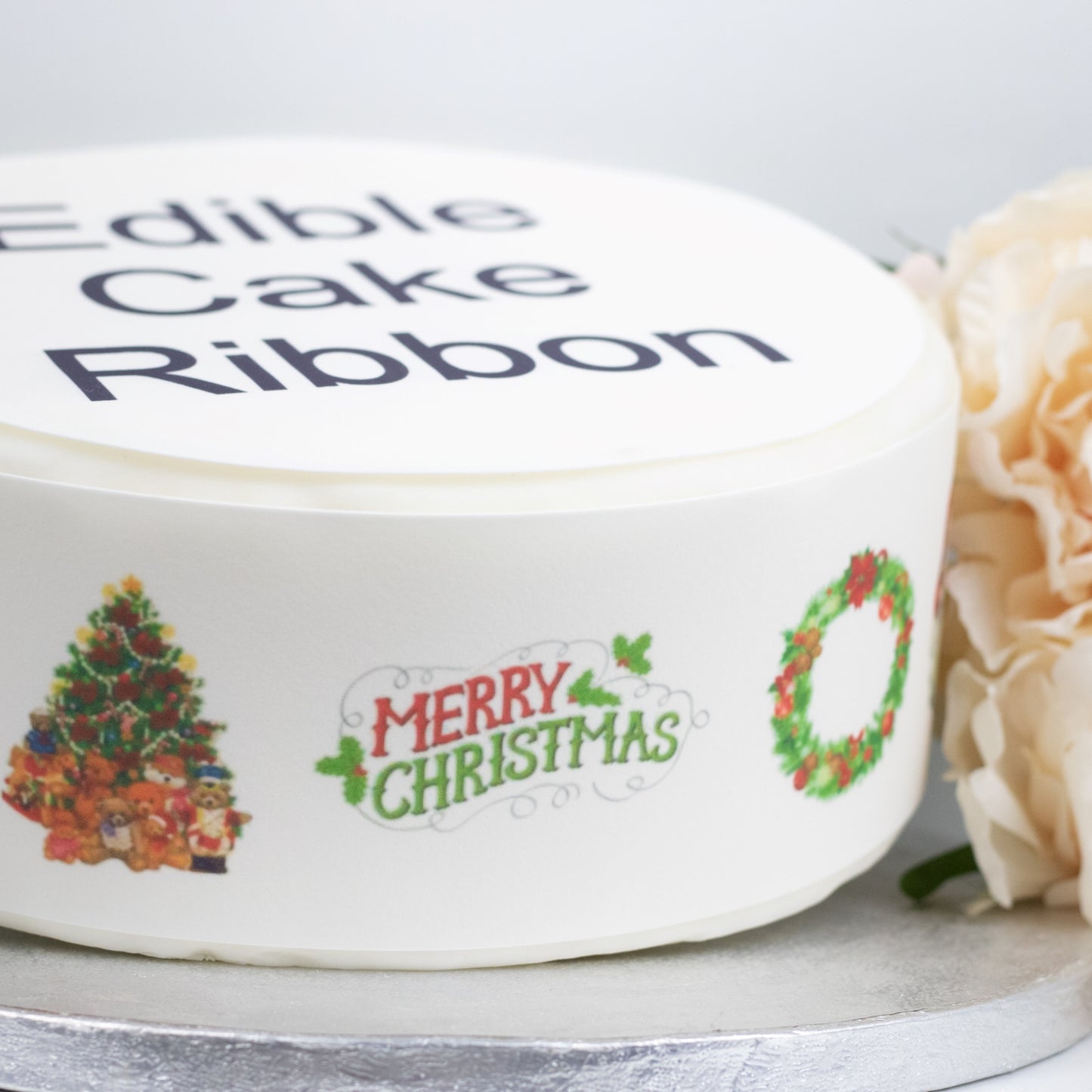 Traditional Christmas Edible Icing Cake Ribbon