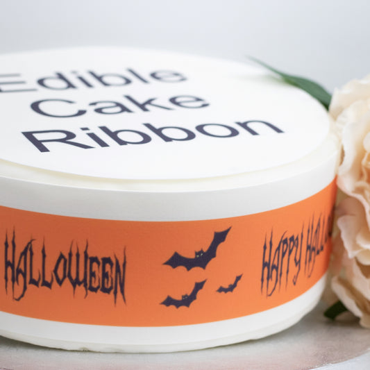 Orange Happy Halloween Edible Icing Cake Ribbon