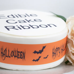 Orange Happy Halloween Edible Icing Cake Ribbon / Side Strips