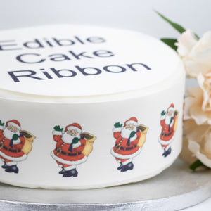 Waving Santa Edible Icing Cake Ribbon / Side Strips