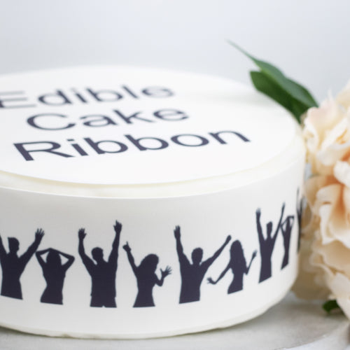 DANCING CROWD EDIBLE ICING CAKE RIBBON / SIDE STRIPS   Use instead of traditional ribbon to decorate the sides of your cakes  Edible fondant icing, perfect for that special occasion