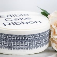 Load image into Gallery viewer, BLACK TRIBAL PATTERN EDIBLE ICING CAKE RIBBON / SIDE STRIPS   Use instead of traditional ribbon to decorate the sides of your cakes  Edible fondant icing, perfect for that special occasion
