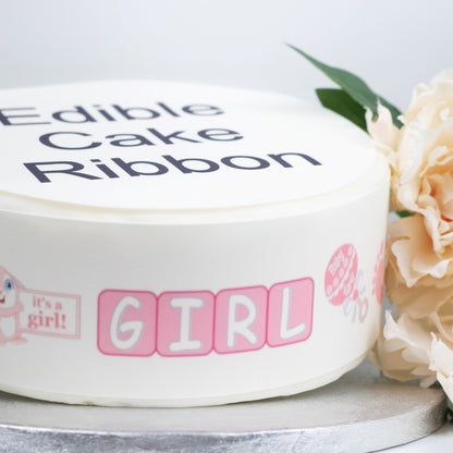 It' A Girl Edible Icing Cake Ribbon