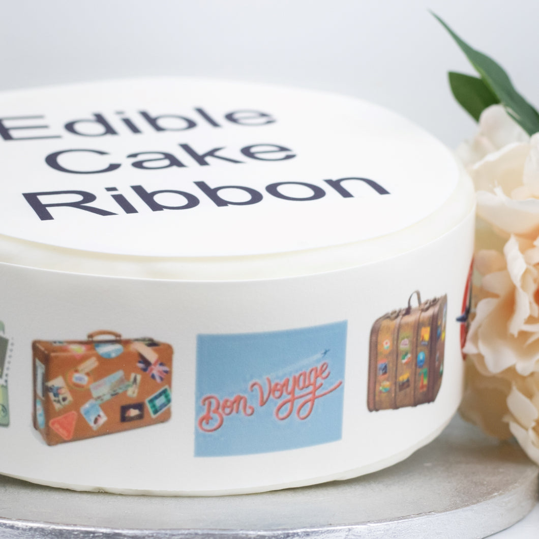 BON VOYAGE EDIBLE ICING CAKE RIBBON / SIDE STRIPS   Use instead of traditional ribbon to decorate the sides of your cakes  Edible fondant icing, perfect for that special occasion