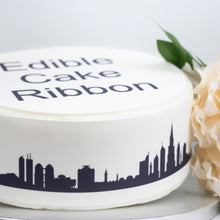 Load image into Gallery viewer, DUBAI SKYLINE SILHOUETTE EDIBLE ICING CAKE RIBBON / SIDE STRIPS   Use instead of traditional ribbon to decorate the sides of your cakes  Edible fondant icing, perfect for that special occasion