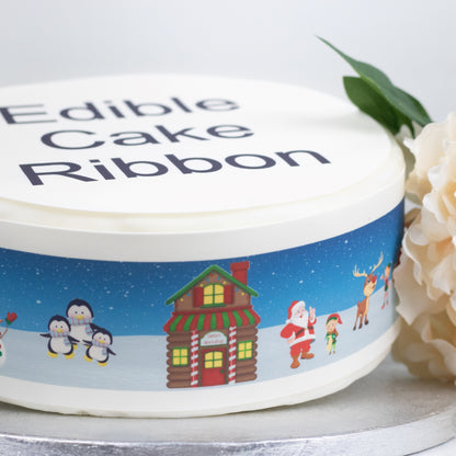 North Pole Scene Edible Icing Cake Ribbon