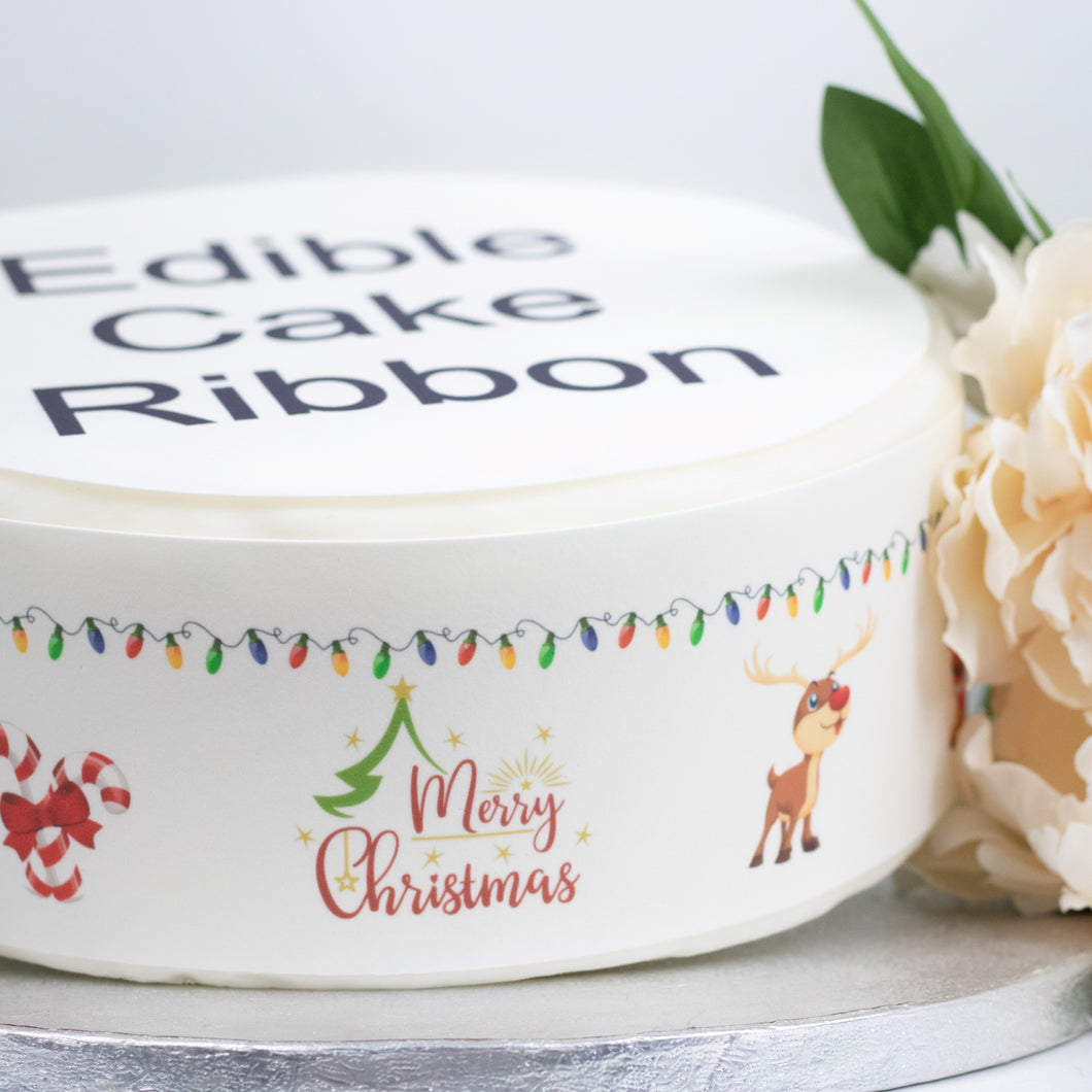 Merry Christmas Scene Edible Icing Cake Ribbon / Side Strips