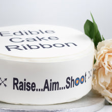 Load image into Gallery viewer, ARCHERY THEMED EDIBLE ICING CAKE RIBBON / SIDE STRIPS   Use instead of traditional ribbon to decorate the sides of your cakes  Edible fondant icing, perfect for that special occasion
